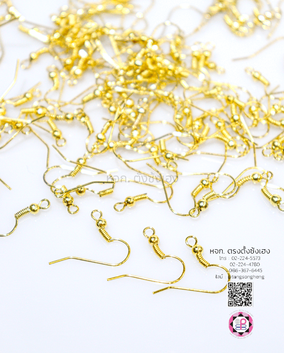 อะไหล่ต่างหู ก้านต่างหูตะขอเกี่ยวหู สีทอง