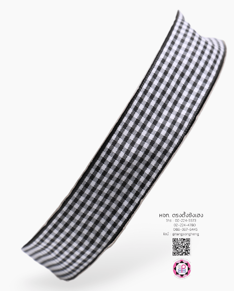 ริบบิ้นผ้าลายสก็อต กว้าง 1 นิ้ว ยาว 50 หลา สีดำพื้นขาว (ลายตารางหมากรุก) E1-6