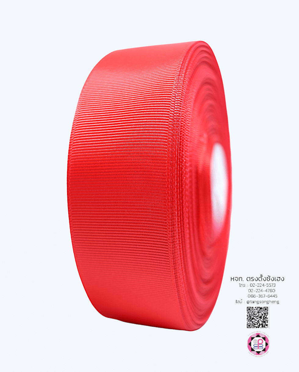 ริบบิ้นผ้ากรอสเกรน กว้าง 1.5 นิ้ว ยาว 50 หลา สีแดงสด 165#
