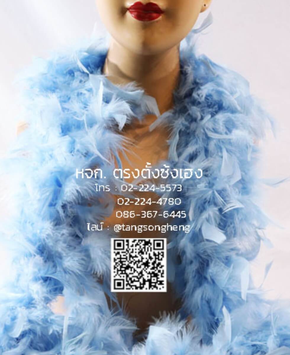 ขนนกพวงหนา ยาวเส้นละ 2 เมตร สีฟ้าอ่อน