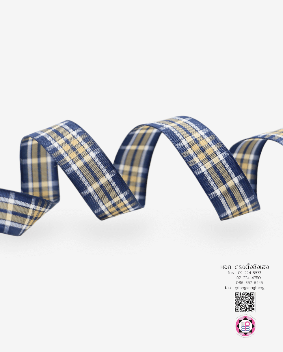 ริบบิ้นผ้าลายสก็อต กว้าง 15 มิล ยาว 50 หลา สีกรมท่า E1-42