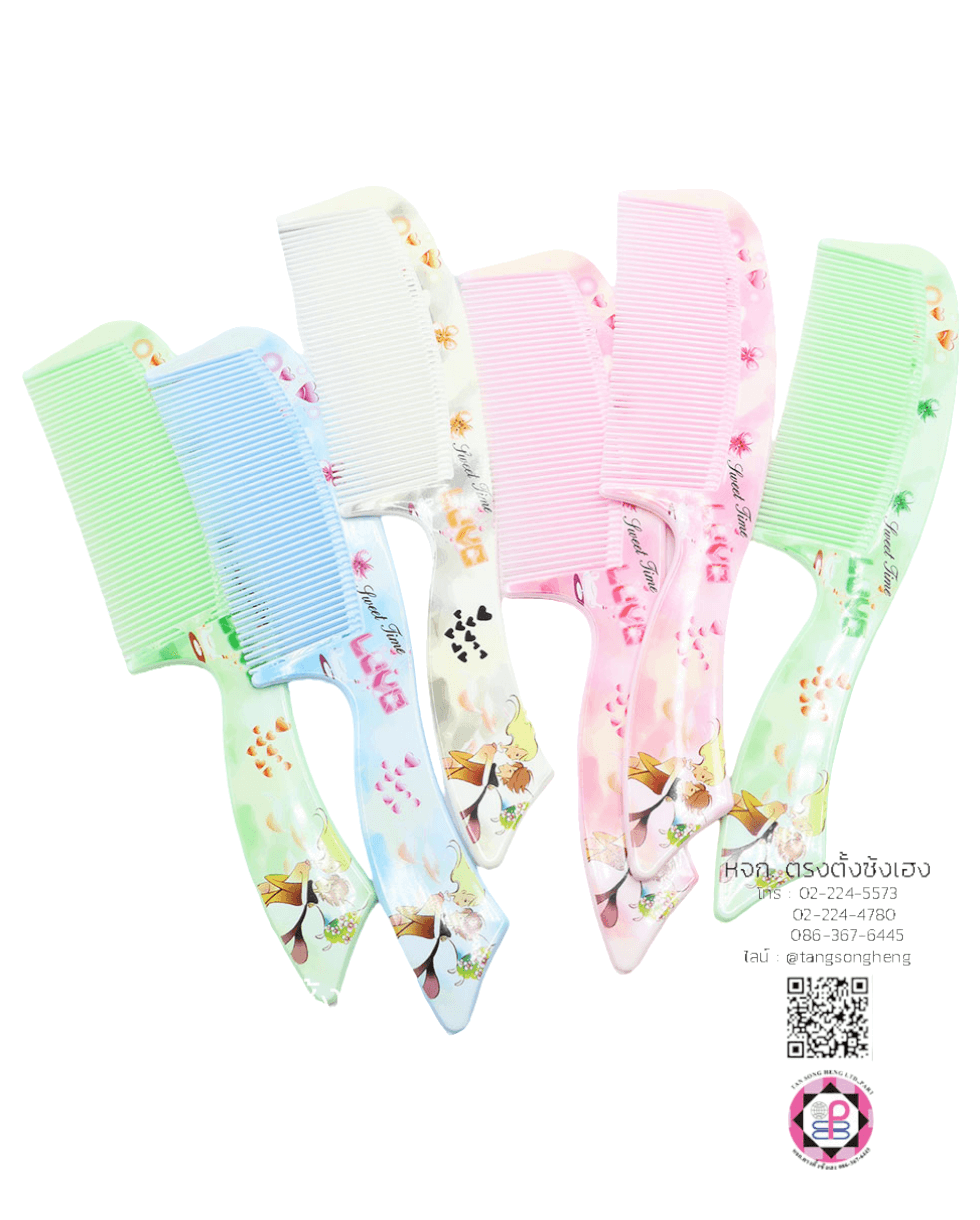 หวีอีโต้ใหญ่ ลายการ์ตูน Sweet Time คละสี แพ็ค 6 ชิ้น