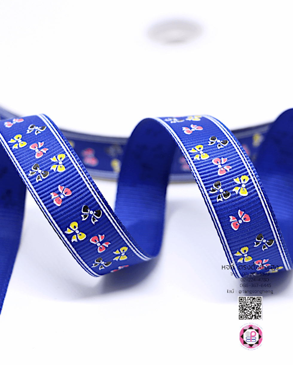 ริบบิ้นผ้ากรอสเกรน กว้าง 15 มิล ยาว 50 หลา ลายโบว์
