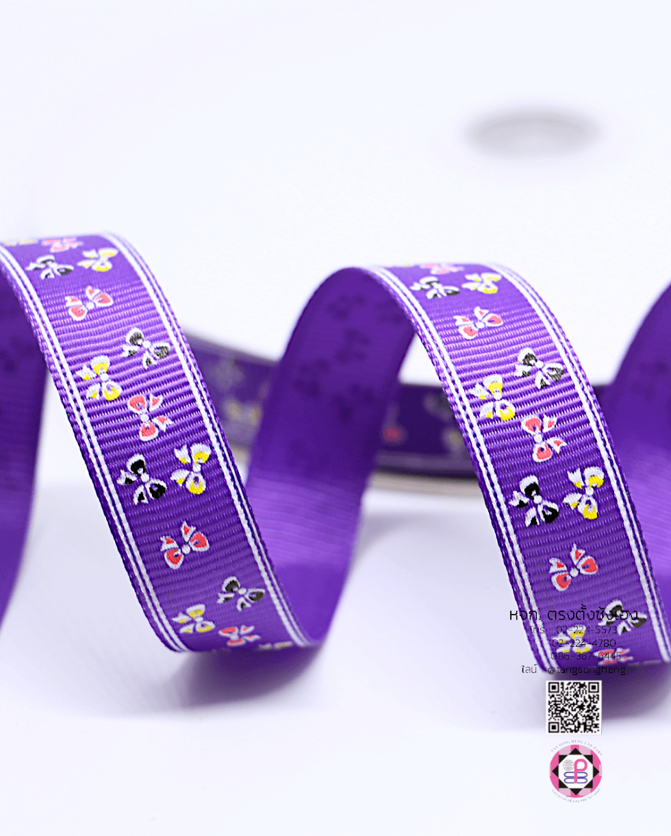 ริบบิ้นผ้ากรอสเกรน กว้าง 15 มิล ยาว 50 หลา ลายโบว์