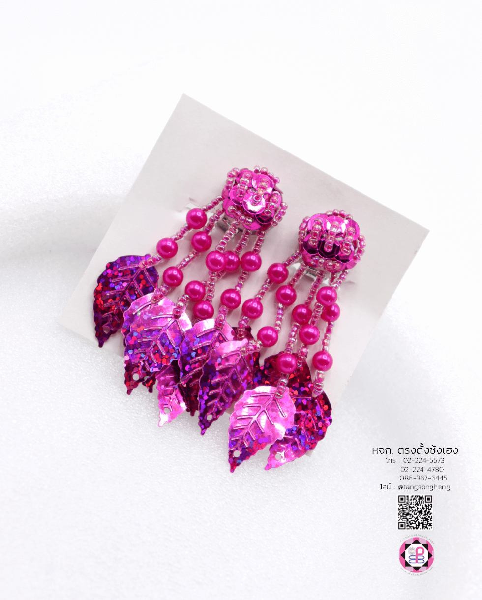 ต่างหูลิเกเลื่อมใบไม้ สีบานเย็น