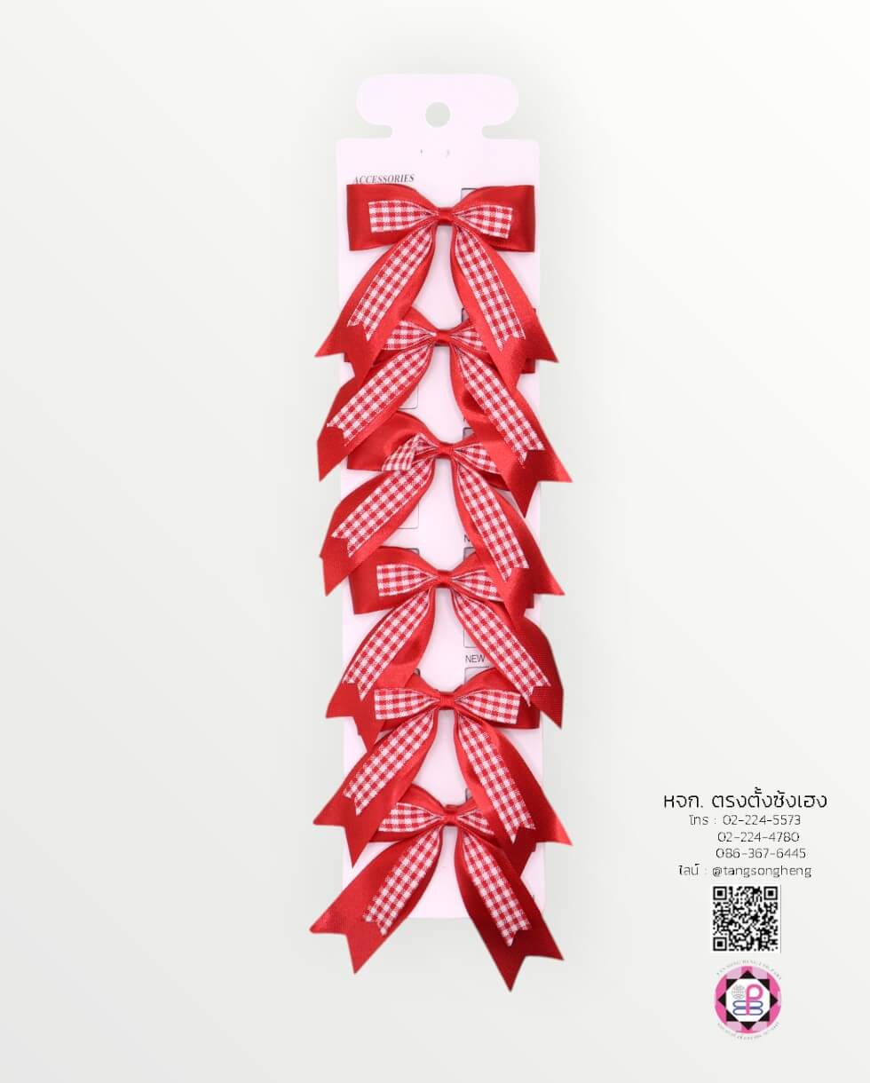 โบว์นักเรียน 2 ชั้นลายสก็อต 1X6 สีแดง