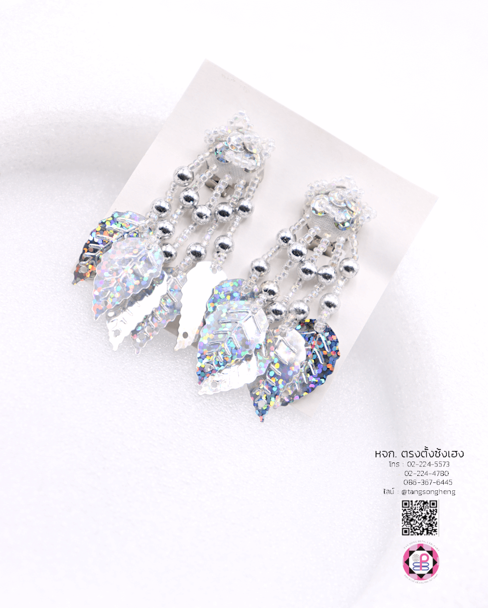 ต่างหูลิเกเลื่อมใบไม้ สีเงิน