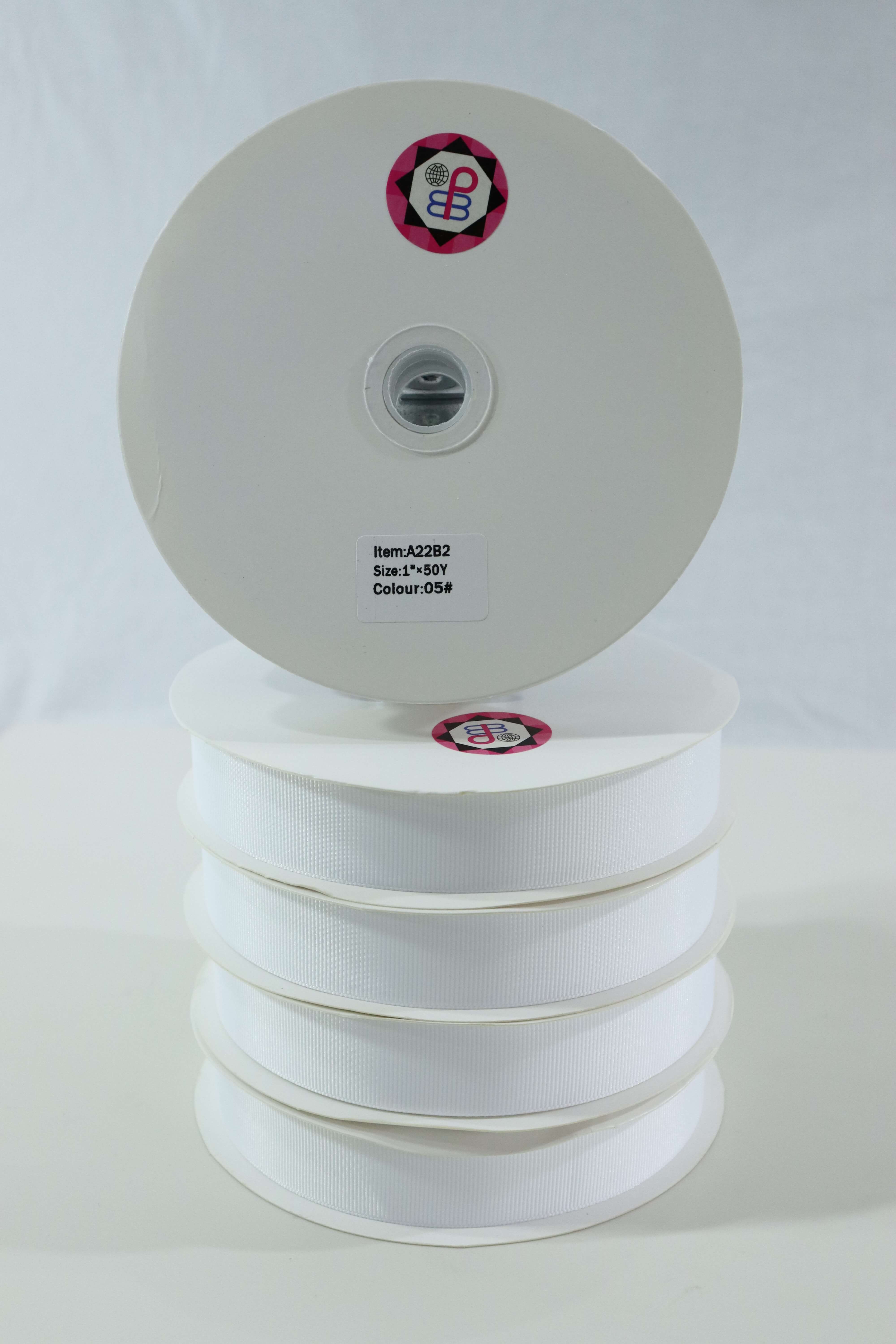 ริบบิ้นผ้ากรอสเกรน กว้าง 1 นิ้ว ยาว 50 หลา สีขาว