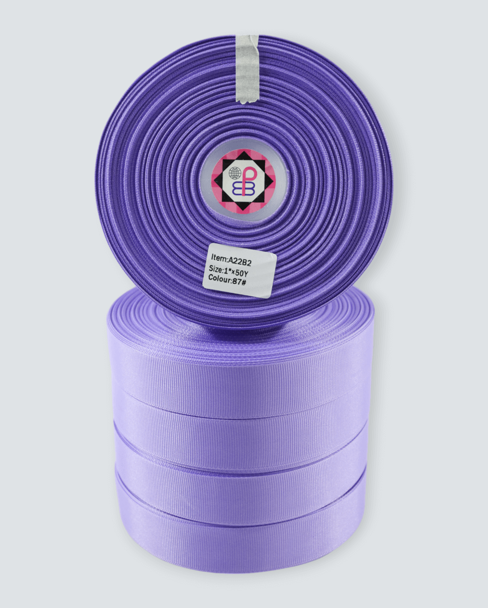 ริบบิ้นผ้ากรอสเกรน กว้าง 1 นิ้ว ยาว 50 หลา สีม่วงกลาง