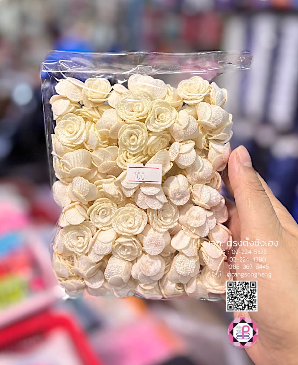 อะไหล่ผ้าคอตตอลดอกกุหลาบ ขนาดกลาง สีขาว