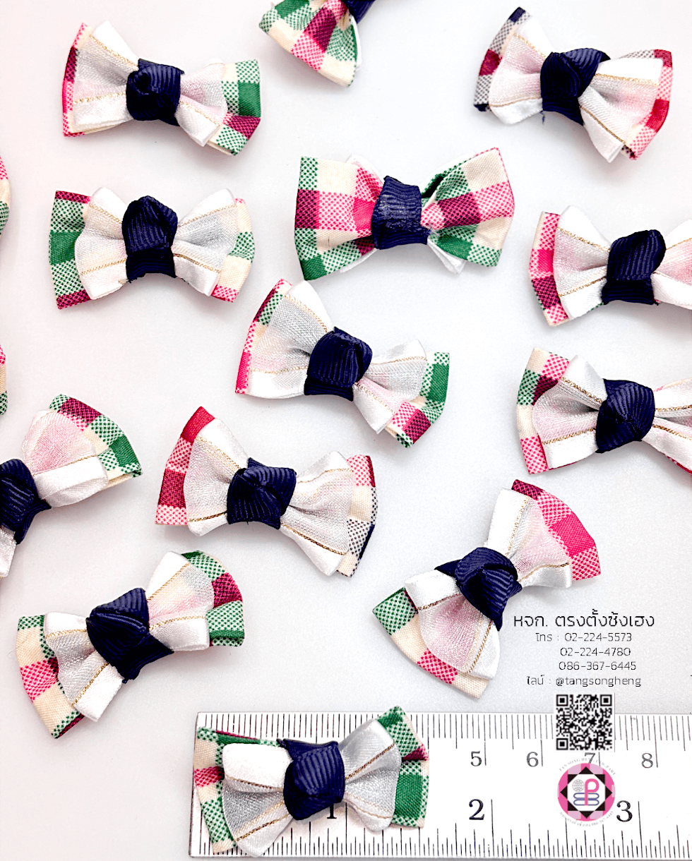 อะไหล่ผ้า โบว์ผ้าลายสก็อต สีเขียว