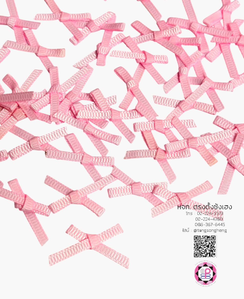 อะไหล่ผ้า โบว์จิ๋วริบบิ้นผ้ากรอสเกรน สีชมพูอ่อน