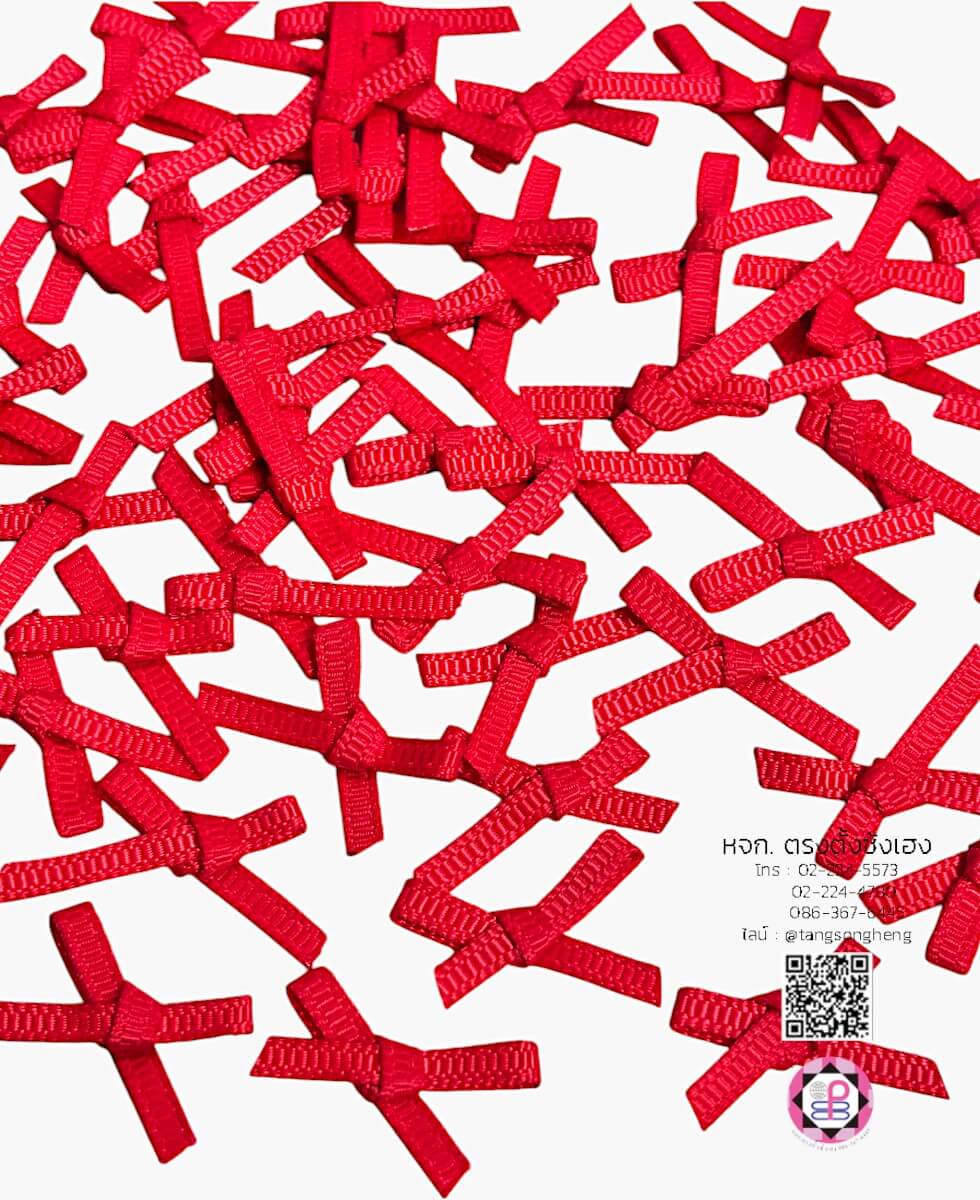 อะไหล่ผ้า โบว์จิ๋วริบบิ้นผ้ากรอสเกรน สีแดง