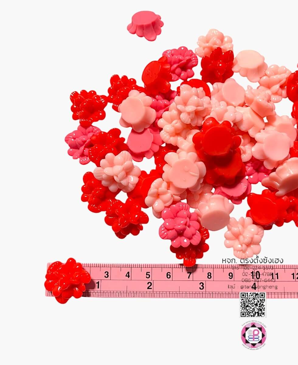 อะไหล่เรซิ่นรูปดอกไม้ คละสีโทนชมพู แพ็ค 100 ชิ้น