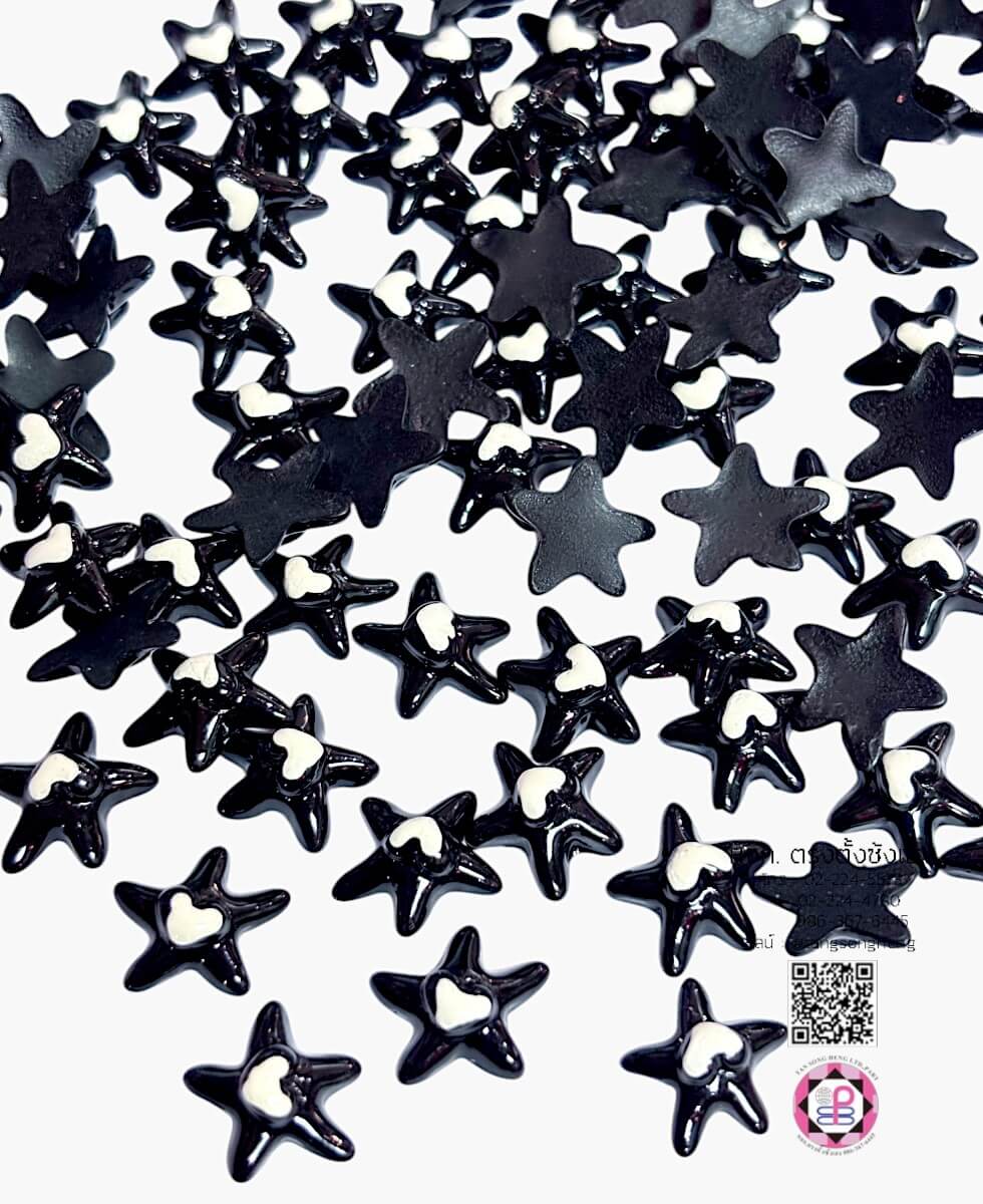 อะไหล่เรซิ่นจิ๋วรูปปลาดาว สีดำ แพ็ค 100 ชิ้น