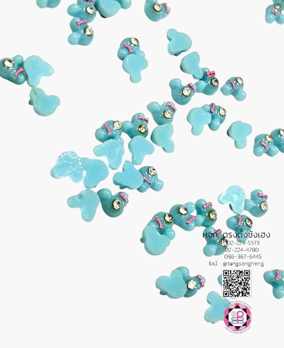 อะไหล่เรซิ่นจิ๋วรูปมิกกี้ติดเพชร สีฟ้า แพ็ค 100 ชิ้น