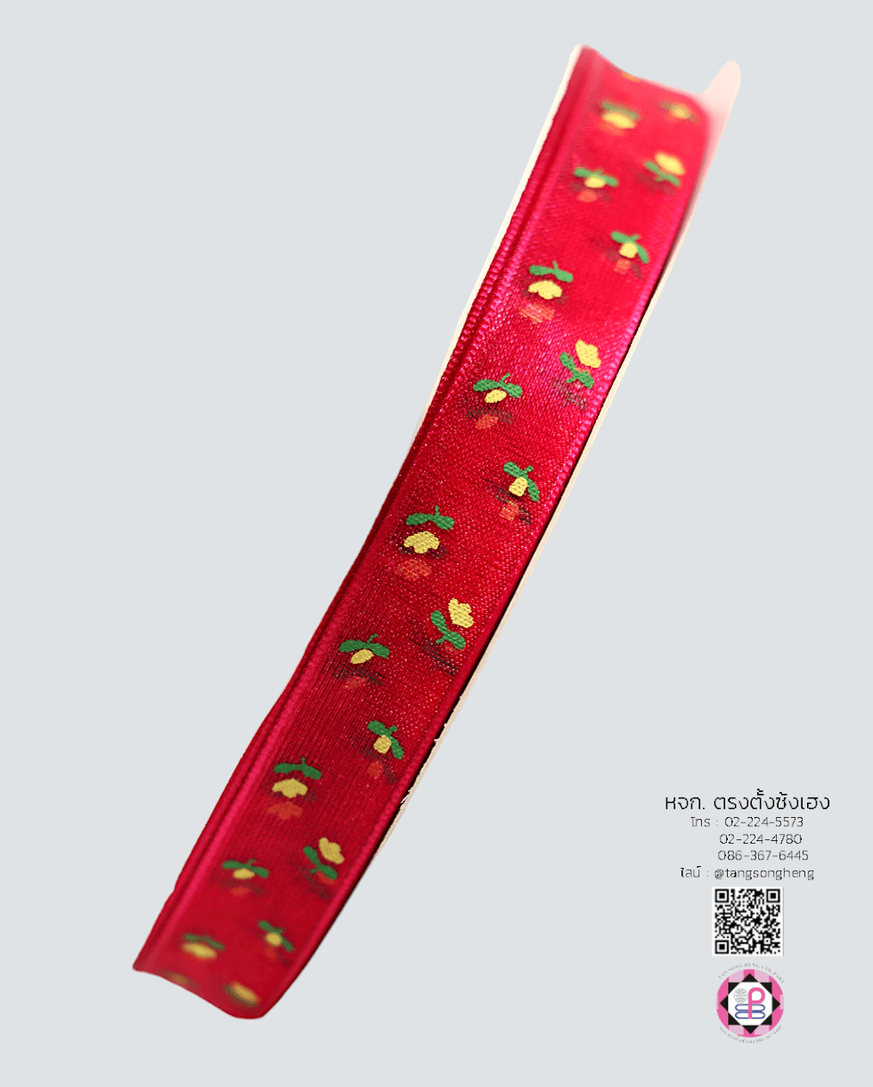 ริบบิ้นผ้าแก้ว กว้าง 13 มิล ยาว 50 หลา พิมพ์ลายทิวลิป สีบานเย็น 28#