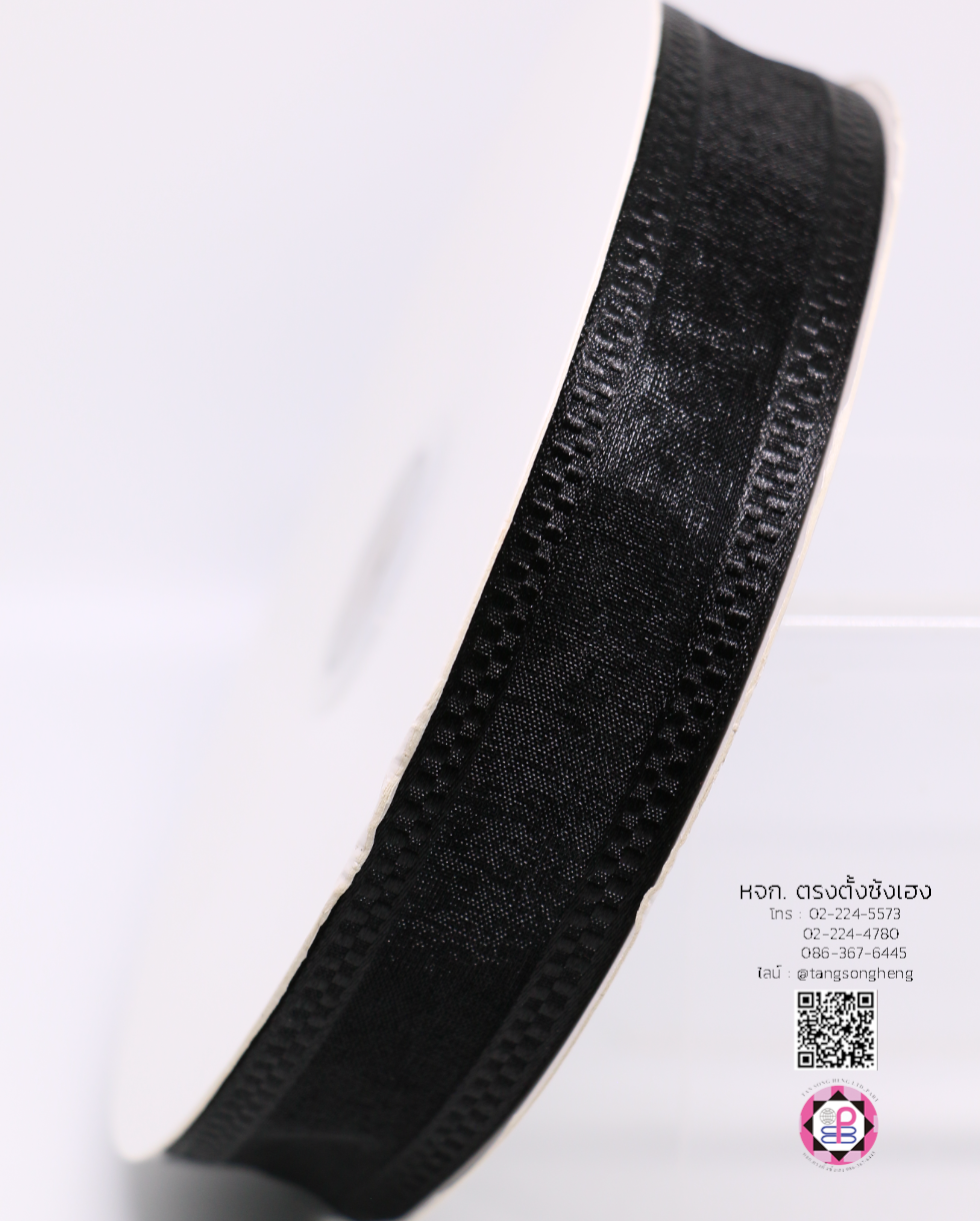 ริบบิ้นผ้าแก้ว กว้าง 1 นิ้ว ยาว 50 หลา ทอขอบสก๊อต สีดำ 39#