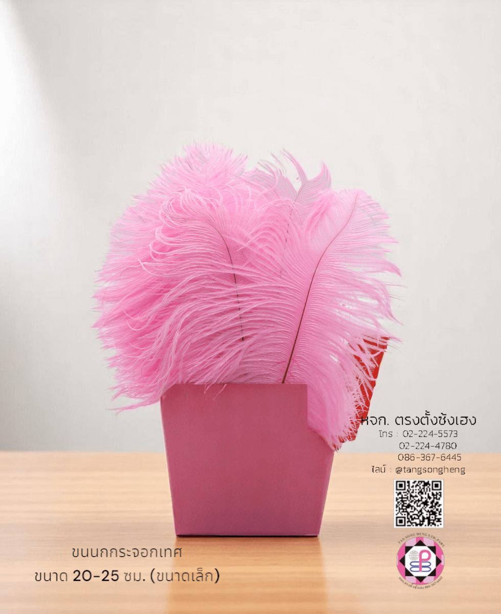 ขนนกกระจอกเทศเป็นก้าน ขนาดเล็ก 20-25 ซม. สีชมพูอ่อน แพ็ค 10 ก้าน